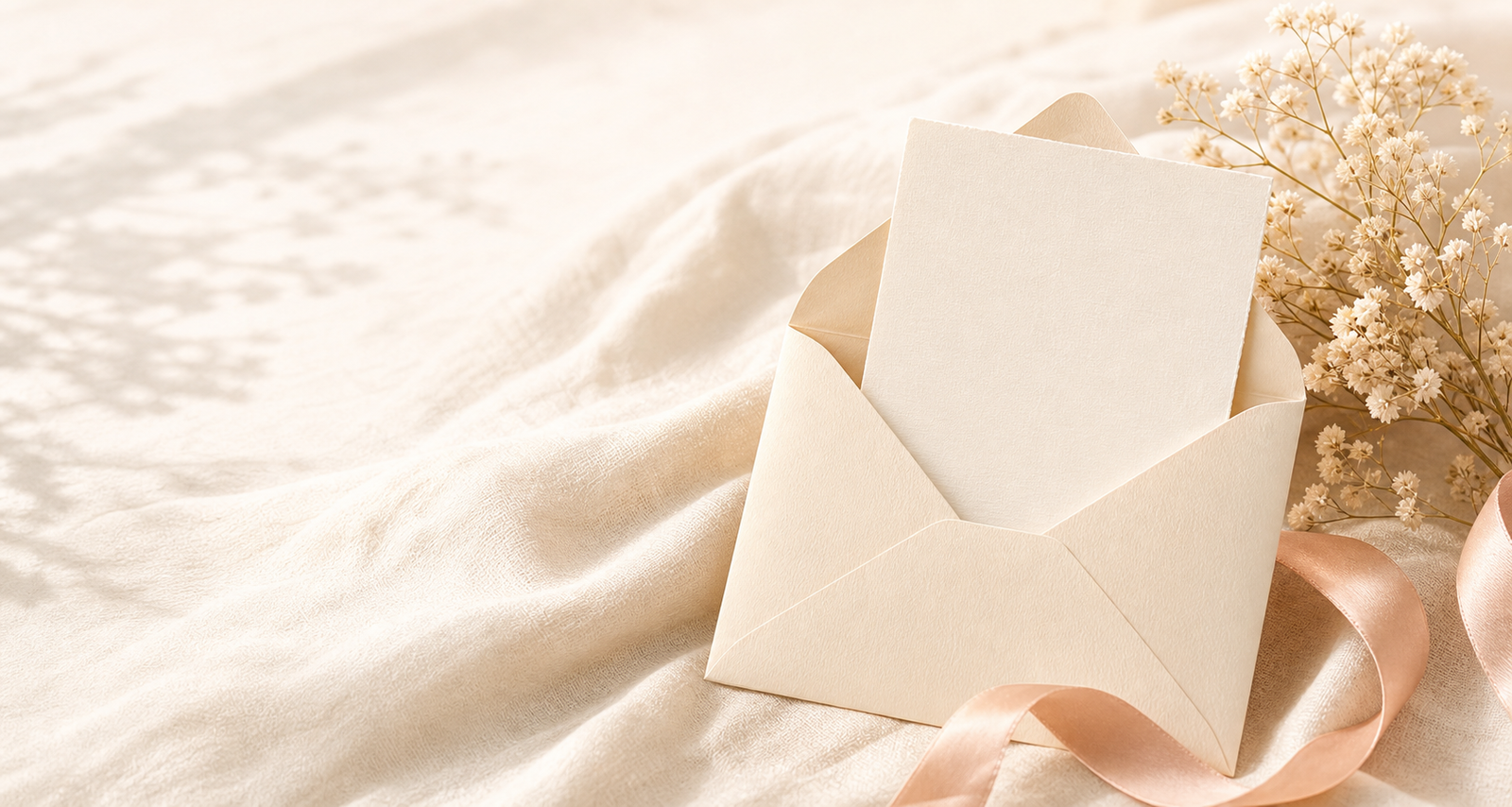 Cream envelope and blank letter on soft fabric